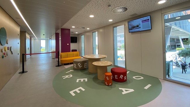 A waiting space with child-friendly furniture